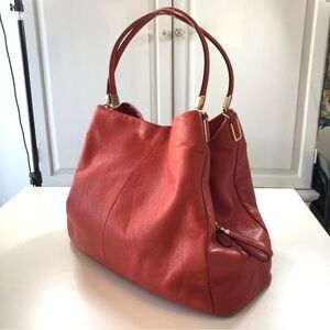 Coach 24621 Madison Phoebe, Vermillion Orange Leather Shoulder Bag Hobo, Slouchy